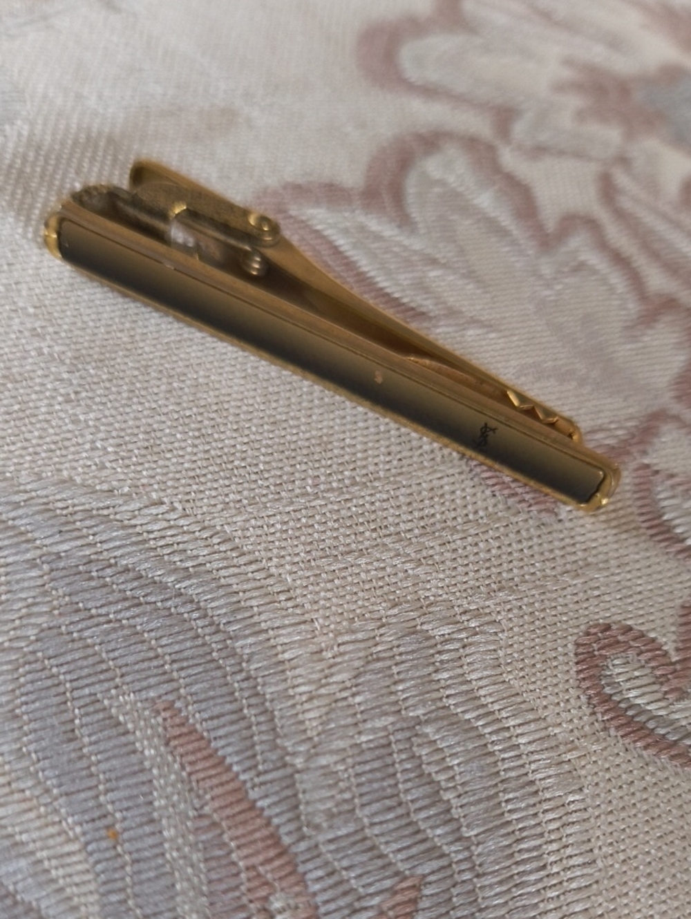 YSL Vintage Gold Black Hombre Tie Hair Scarf Money Clip Pin